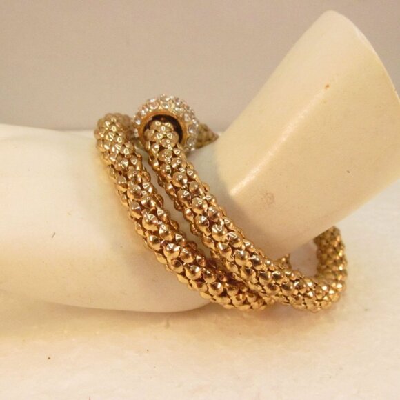 Gold Tone Stretch Metal Mesh Tube Rhinestone Bracelet 2 Piece Lot - Picture 7 of 15